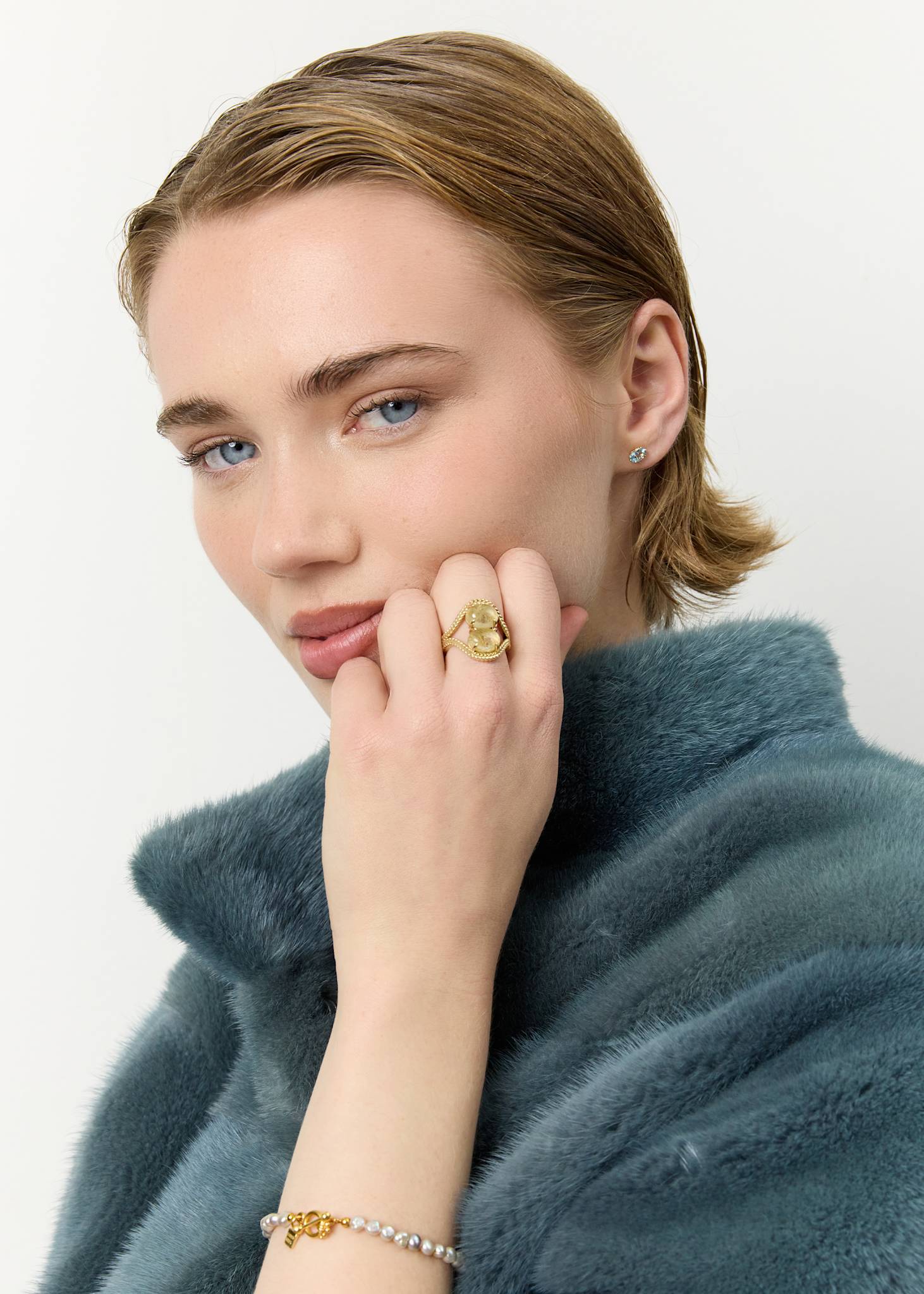 10-karat Double Bubble ring mit goldenem Rutilquarz