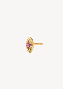 Ørestik med øje motiv fra carré jewellery i ægte guld med en lyserød turmalin ædelsten som øjet