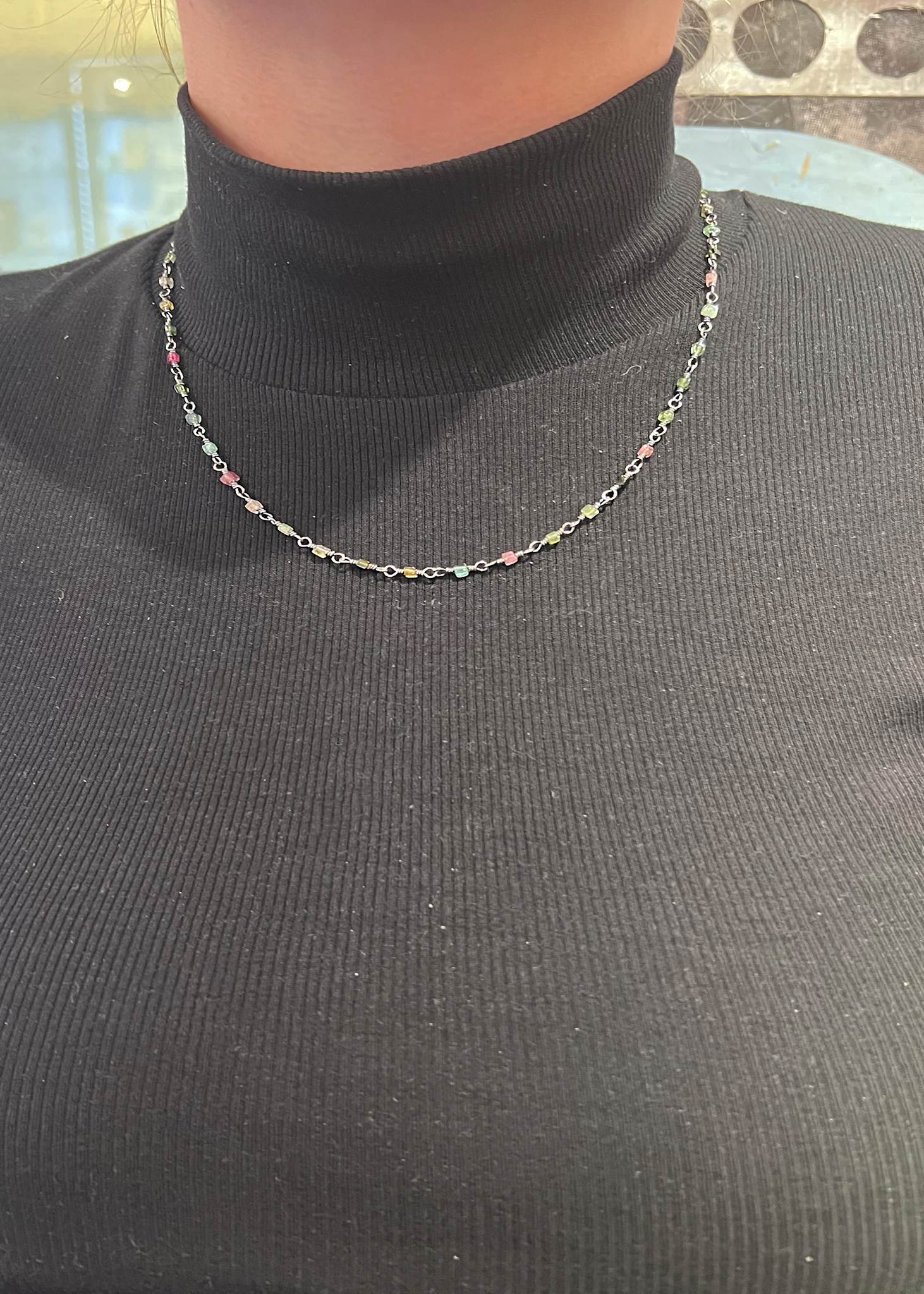 Gemma Halskette mit Turmalin - oxidiertes Silber