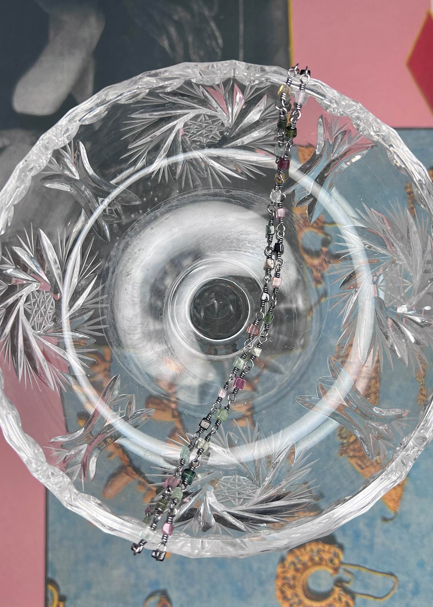 Gemma Halskette mit Turmalin 70cm - oxidiertes Silber