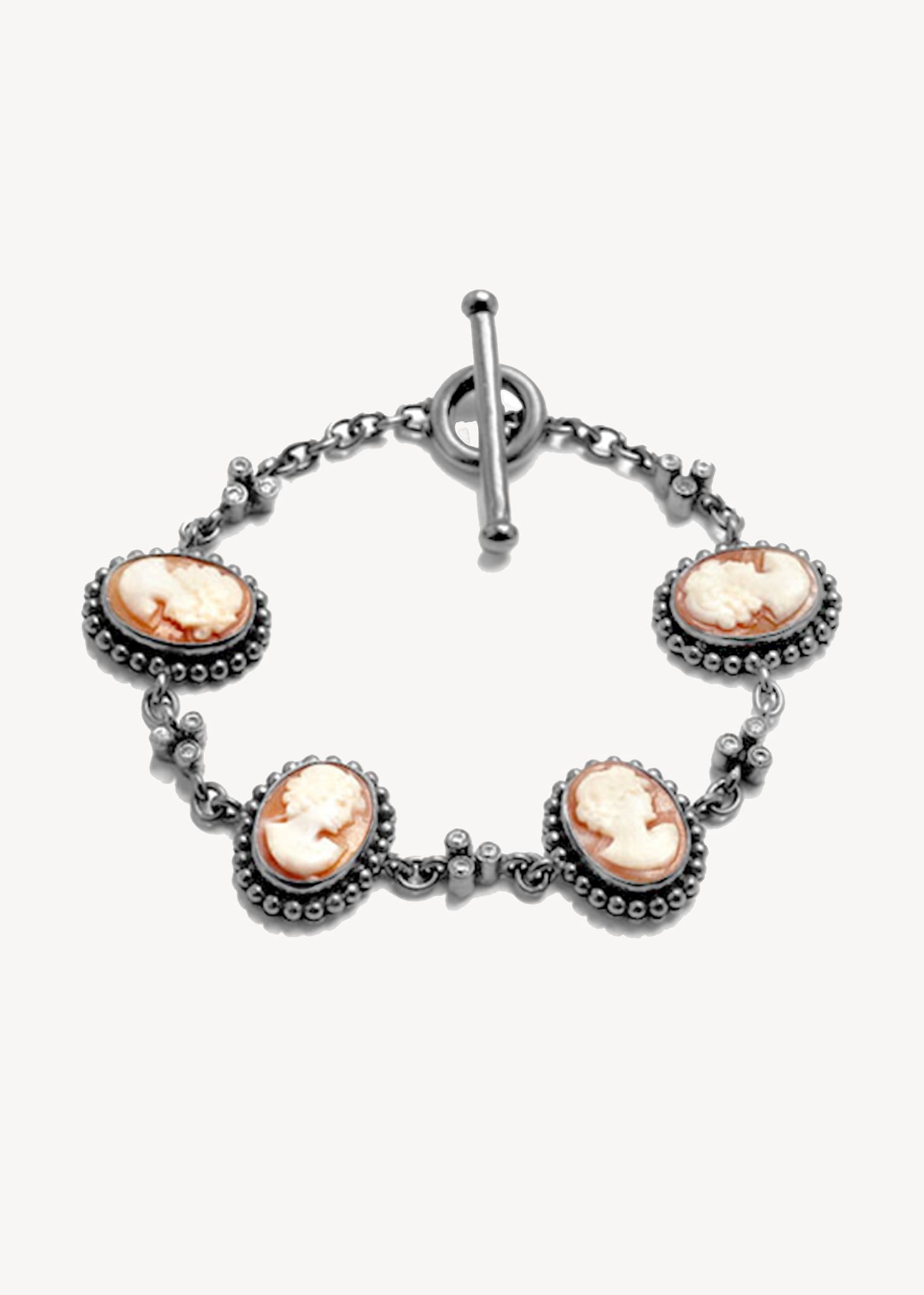 Camé Armband mit Camé und Zirkonia - oxidiertes Silber