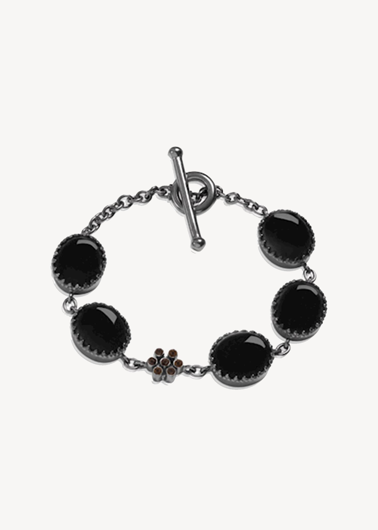 Beatrice Armband mit schwarzem Achat und Rauchquarz - oxidiertes Silber