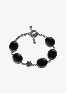 Beatrice Armband mit schwarzem Achat und Rauchquarz - oxidiertes Silber