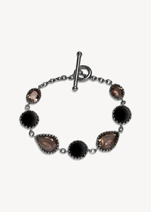 Elegant vintage chunky armbånd i sort oxideret sterling sølv med bidsellås fra carré jewellery til mænd og kvinder sat med røg kvarts og sorte agat ædelsten, perfekt gave til hende 