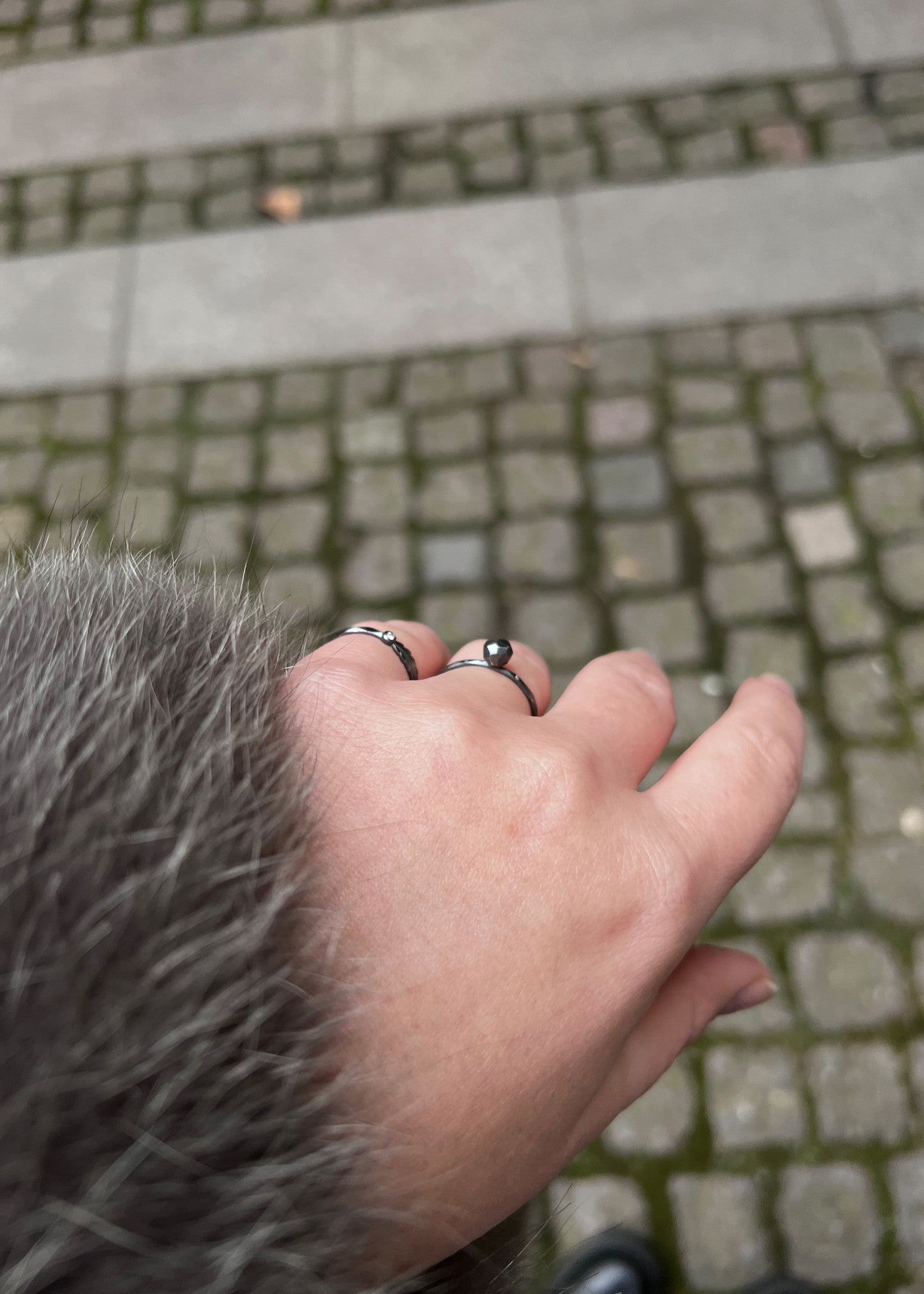 Rock ring mit Diamant - oxidiertes Silber