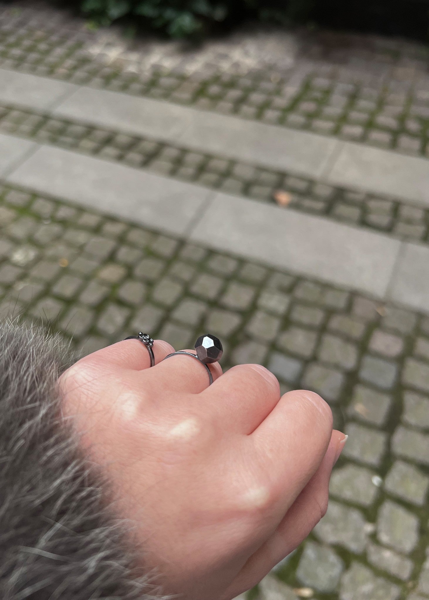 Boulder ring mit Diamant - oxidiertes Silber