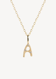 Bogstavsvedhæng til halskæder og armbånd i ægte 10 karat guld med bogstavet A sat med tre diamanter, perfekt gave til hende, dåbsgave og gave til mor