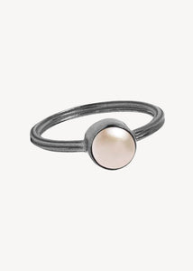 Archive ring mit rosa Perle - oxydiertes Silber