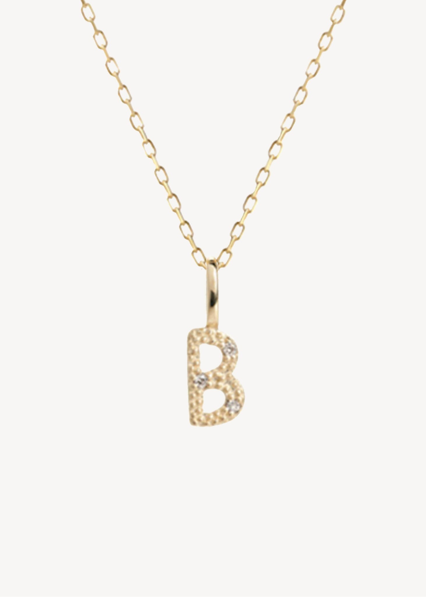 Bogstavsvedhæng til halskæder og armbånd i ægte 10 karat guld med bogstavet B sat med tre diamanter, perfekt gave til hende, dåbsgave og gave til mor